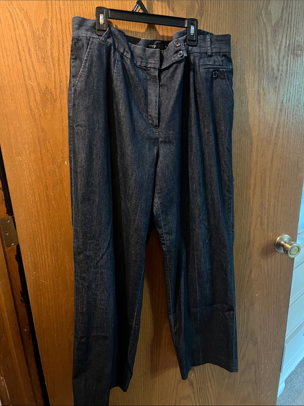 Larry Levine Dark blue High-Waist Pleated Wide-Leg Trousers